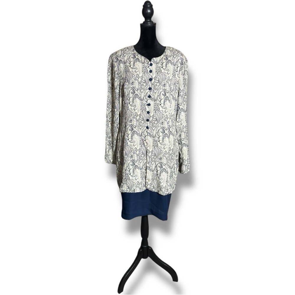 Anthony Sicari New York Long Sleeve Navy Blue Layered Paisley Print Midi Dress